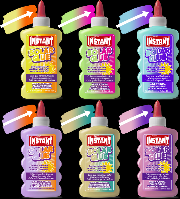 Disfruta haciendo manualidades y slime con el pegamento que cambia de color con la luz del sol, SOLAR GLUE INSTANT.